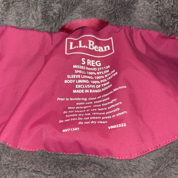 L.L. Bean Solid Pink Magenta Fleece Lined Winter Warmer Jacket Size S Rack 1 - Picture 5 of 6